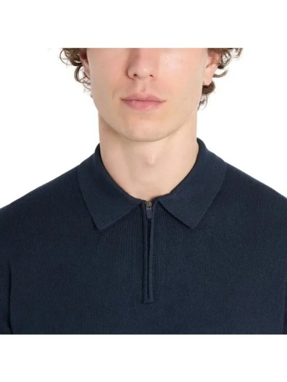 Hickey Freeman Men's S Navy Long Sleeve Knit Sweater Polo Stretch Rayon d1863